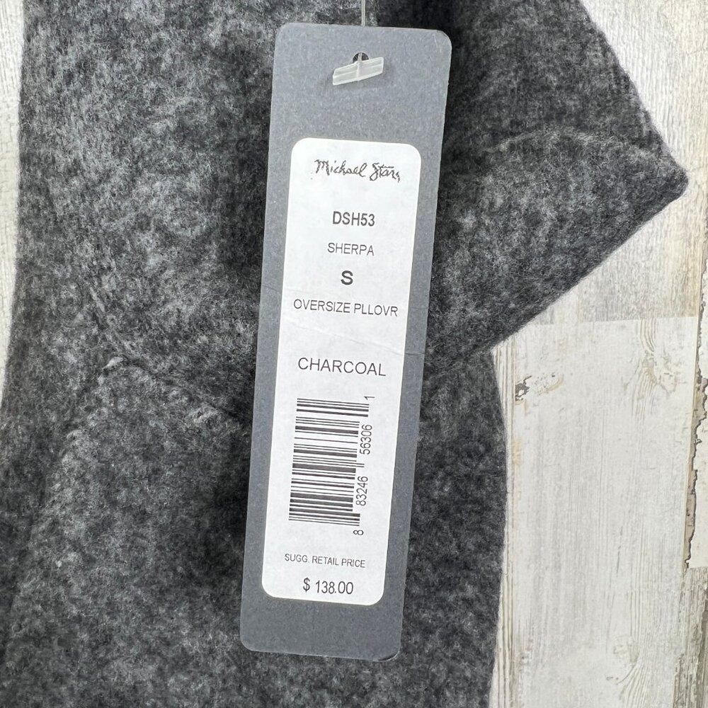 Michael Stars Sherpa Poncho Cape Cowl Neck Pockets Charcoal Gray Oversized Sz S - Picture 3 of 10